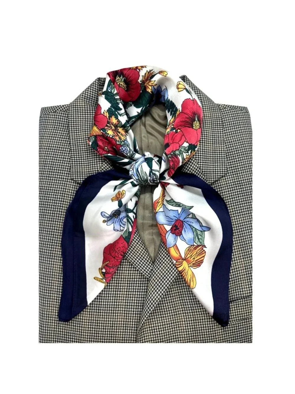 New Elegant Bandana Square Silky Scarf BLACK Flowers Garden Versatile Shawl Wrap